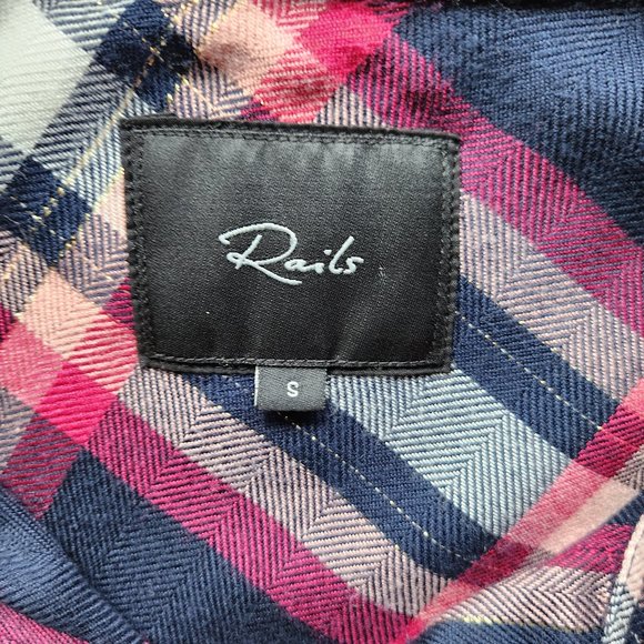 Rails Hunter Fuschia Plaid Button-Down Shirt Long Sleeve Pink Navy Metallic - Picture 10 of 12